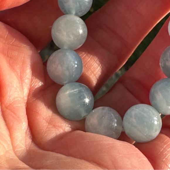 Aquamarine Stone Beads Stretchable Bracelet 10 mm Beads - Picture 13 of 17